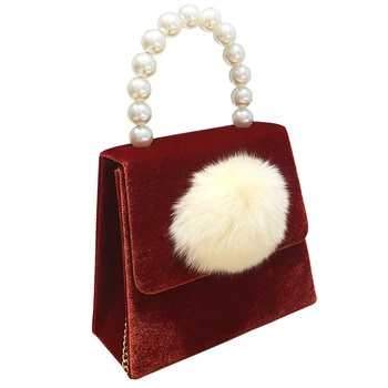 

Pearl Lady Tote Luxury Handbags Box Evening Bag Rabbit Fur Velvet Fashion Vintage Female Top-handle Purse Chic Ins Box Bag Brand
