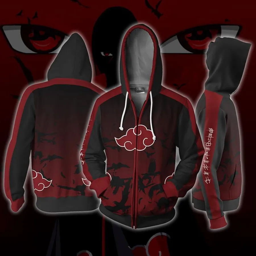 

Naruto Hoodie Anime Cosplay Akatsuki Costume New Sweatshirts Black Red Jacket 3D Men Women hoodies College clothing