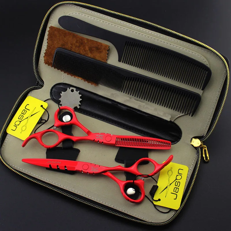 

5.5inch Red Painting Hairdressing Cutting Thinning Scissors Set with Combs Case Salon Barber Hair Clipper Shear Tool