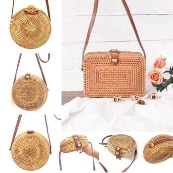 

Square Round Mulit Style Straw Bag Handbags Women Summer Rattan Bag Handmade Woven Beach Circle Bohemia Handbag New Fashion