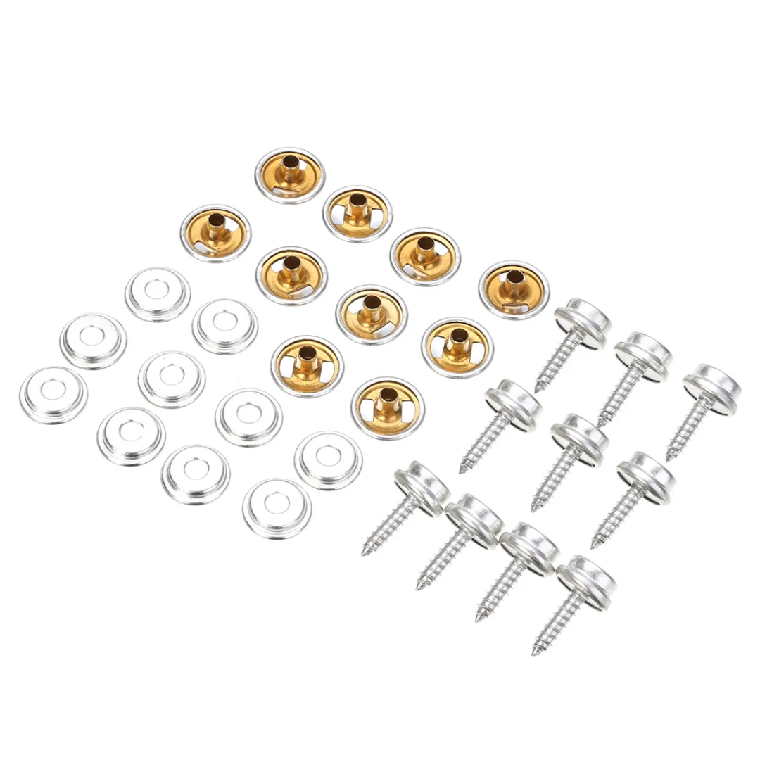 10 Set Stainless Steel 5/8" Snap Fastener Screw Kit Buttons Sockets with Screw Studs For Furniture Boat Camping Accessories