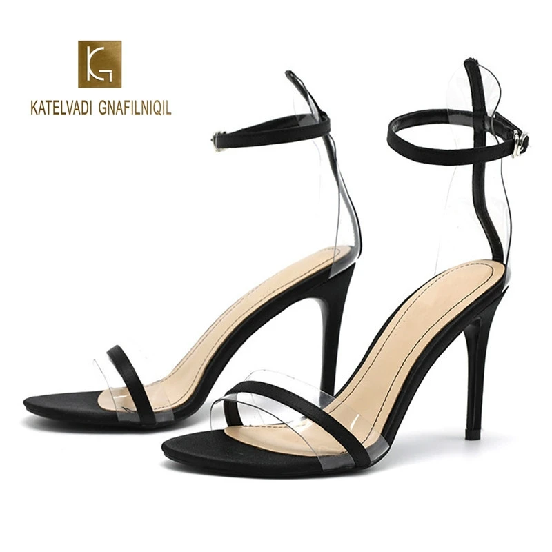 

Woman Sandals Black Strap PVC 9CM High Heels Fashion Summer Shoes Women Pump Sandals Office and Career Sandals K-279