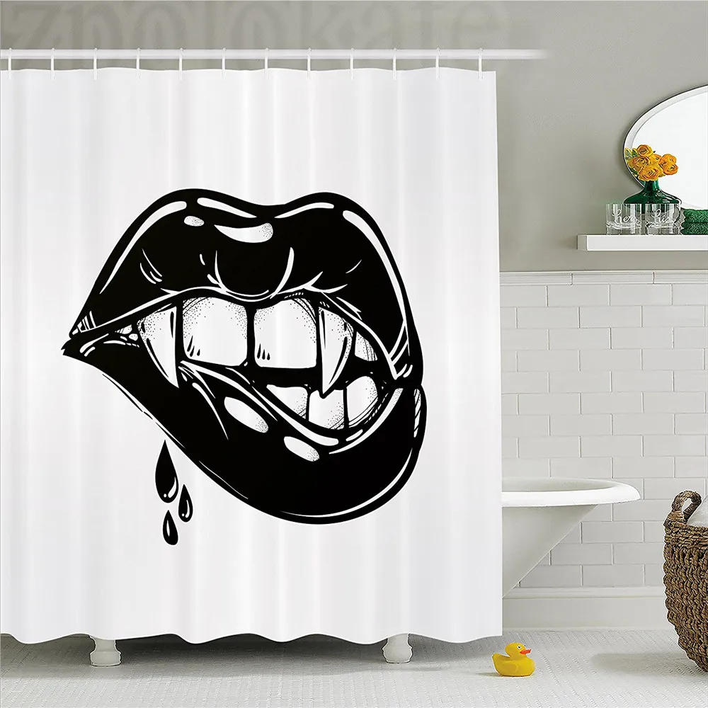 Vampire Shower Curtain, Sexy Vampire Biting Her Lips Pop Art Print in