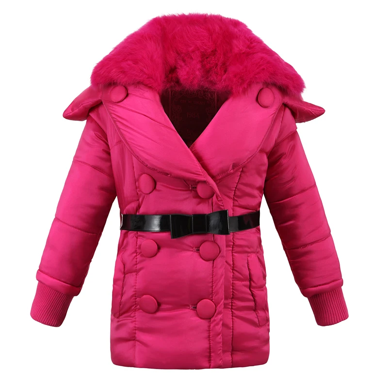 

Girls Hooded Winter Coat 2018 New Double Breasted Zipper Parka for Kids Fur Solid Jacket for Girls 3-8 Years Children Outwear