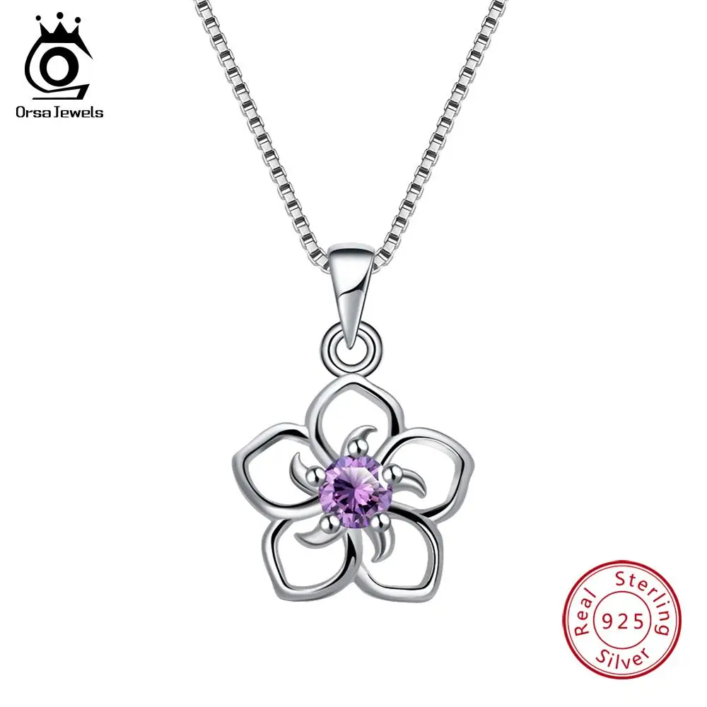 ORSA JEWELS Настоящее серебро 925 ожерелье для женщин цветок кулон с прозрачным