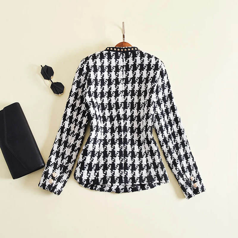 wonderful  New Fashion Runway 2020 Designer Jacket Women's Long Sleeve Badge Embroidery Rivet Houndstooth Twee