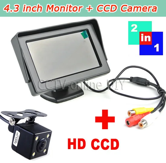 ANSHILONG 2in1 TFT LCD 2 Video Input 4.3 Inch Car Parking Monitor With Rear View Camera Glass Lens + 6M RCA Video Cable