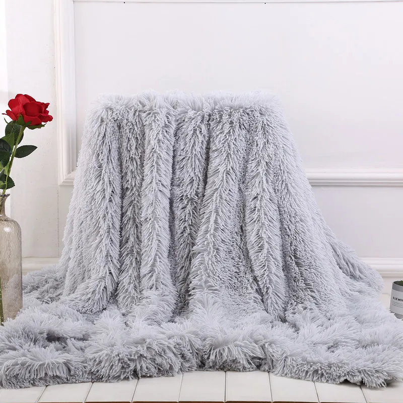 Soft And Warm Coral Velvet Sofa Chair Couch Blanket Long Plush Throw Blanket Adult Travel Portable Cover Bedspread For Bed - Цвет: Light Grey