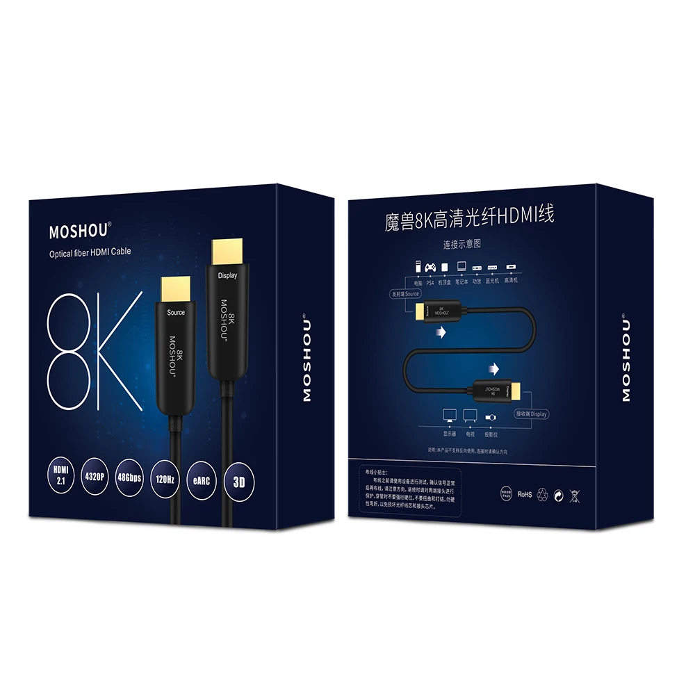 MOSHOU волоконно-оптический HDMI 2,1 кабель Ultra-HD(UHD) 8 к КАБЕЛЬ 120 ГГц 48Gbs с Аудио& Ethernet HDMI шнур HDR 4:4:4 без потерь кабл