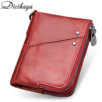 

Dicihaya New Double Zipper Women Wallets Genuine Leather Womens Wallets and Purses Coin Purse Female Small Portomonee Rfid Walet