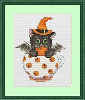 

Needlework 14CT 16CT 18CT Cross Stitch, DIY Count Cross Stitch, Embroidery Set, Halloween cat