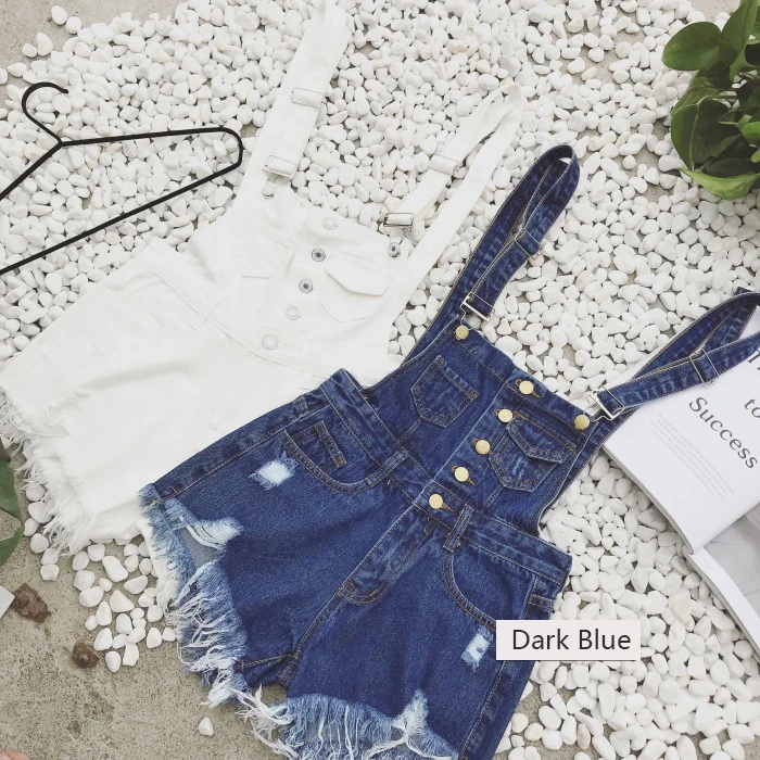 2018 new Korean college wind age denim strap shorts female wild thin students hole suspenders tide (7)