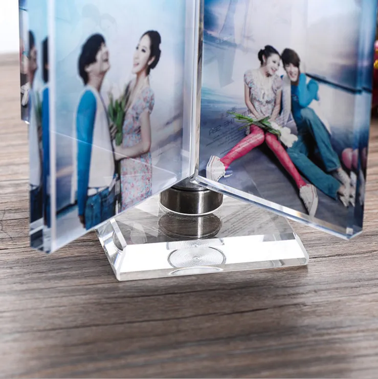 Rotated Windmill Crystal Photo Frame Glass Album for 4 Pictures