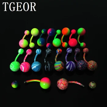 

New Hot jewelry wholesale 14G 50pcs mixed 10 neon colors navel ring Stainless Steel belly button ring free shipping