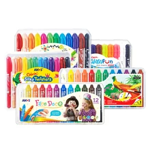 AMOS цветные шелковистые мелки, 12 цветов, набор водорастворимых вращающихся масляных карандашей для рисования, кисть для детской краски, пластиковый чехол