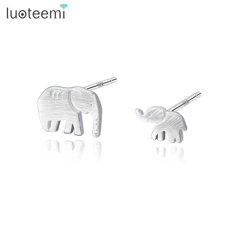 LUOTEEMI, милые маленькие серьги-гвоздики в виде слона для женщин, девушек, свиданий, 925 пробы, серебряные, Boho, матовые серьги в виде животных, ювелирные изделия, подарки