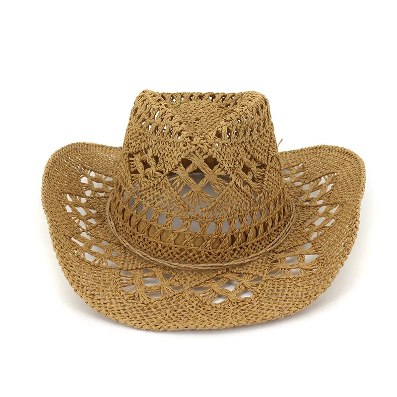 Fashion Hollowed Handmade Cowboy Straw Hat Women Men Summer Outdoor Travel Beach Hats Unisex Solid Western Sunshade Cap CP0192 (1)