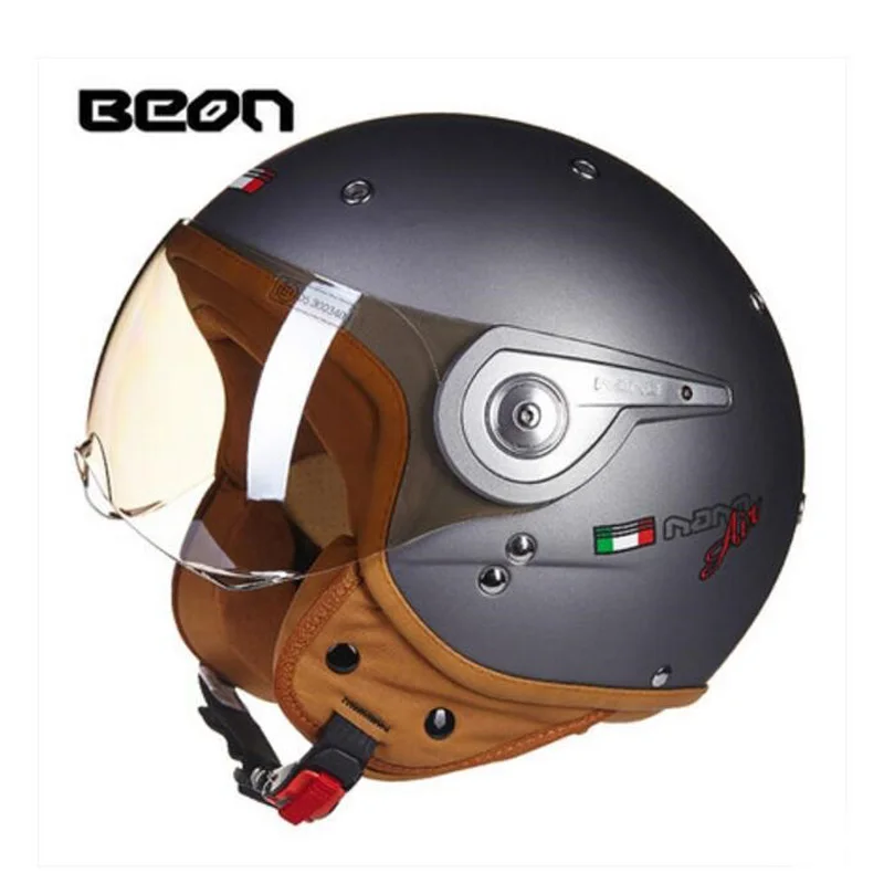 Новинка ECE netherland BEON Moto Racing Шлемы Ретро мотоциклетный шлем принц мотоциклетный шлем Защитная крышка ABS PC объектив козырек - Цвет: Серый