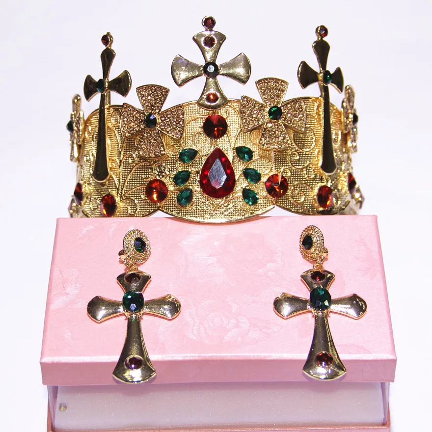 

European retro bridal headdress large golden crown female crown pageant crown Baroque jewelry studio