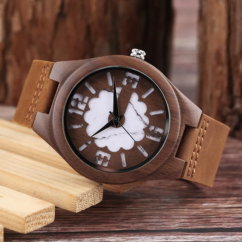 Top Gifts Wooden Watches for Men Vintage Coffee Unique Marble Dial Men's Watch Zebra Wood Green Quartz Analog Watch Reloj Hombre 2018 (22)