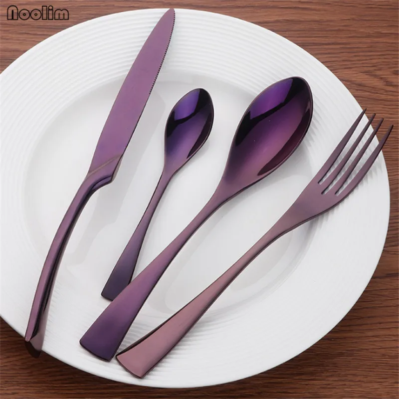 NOOLIM 4 шт. фиолетовый набор столовых приборов из нержавеющей стали синий набор посуды нож вилка стол вилка черный набор посуды