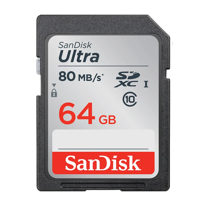 Карты памяти SanDisk Ultra SD карта SDXC 64 Гб C10 80 МБ/с. читать Скорость UHS I Full HD для Камера