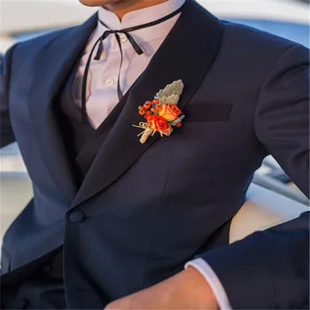 

Custom Made Groomsmen Shawl Collar Men Suits Wedding Best Man Blazer 2019 New Arrive Navy Blue 3 Pieces (Jacket+Pants+Vest+Tie)