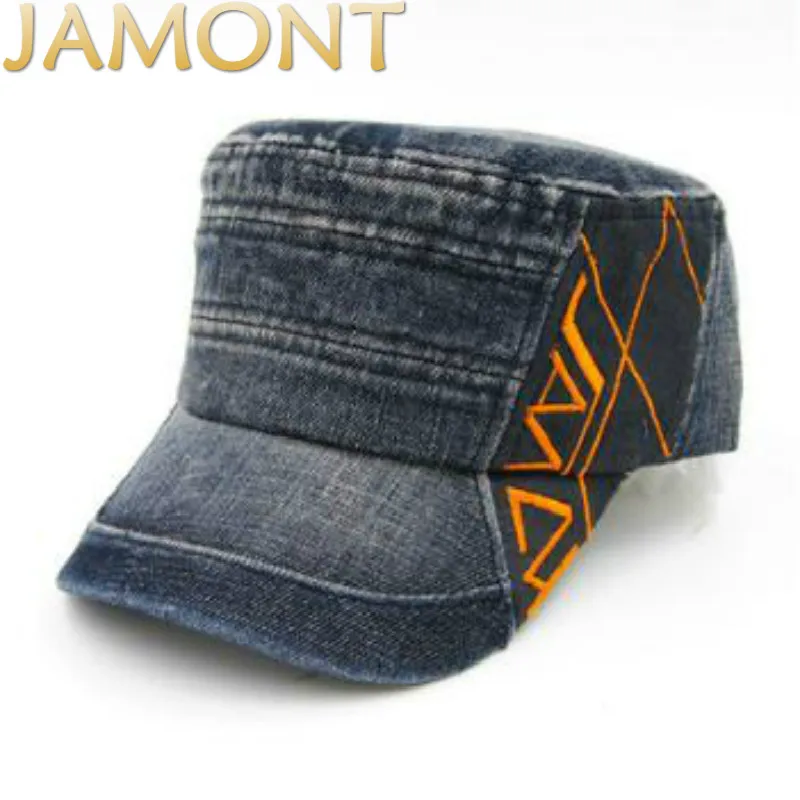 

Which in shower cotton denim military hats women men unisex casual jean flat male cap summer autumn bone gorras