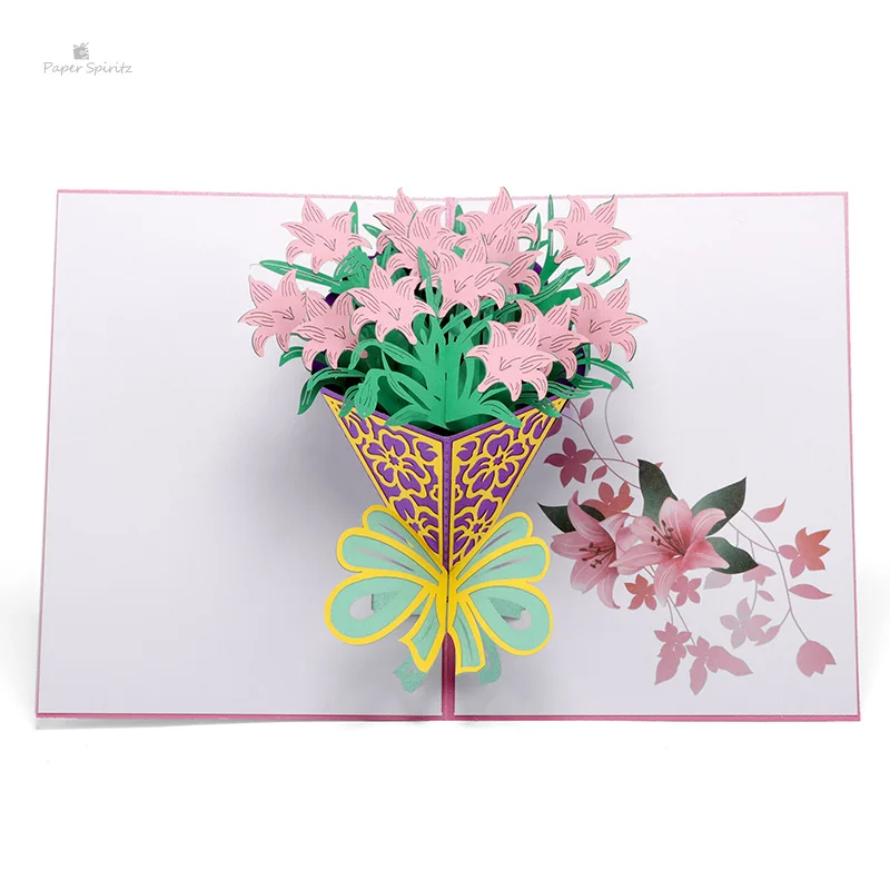  PAPER SPIRITZ Flower Bouquet 3D laser Pop Up Paper Card with Envelope Invitations Greeting Cards Gi - 32895794639
