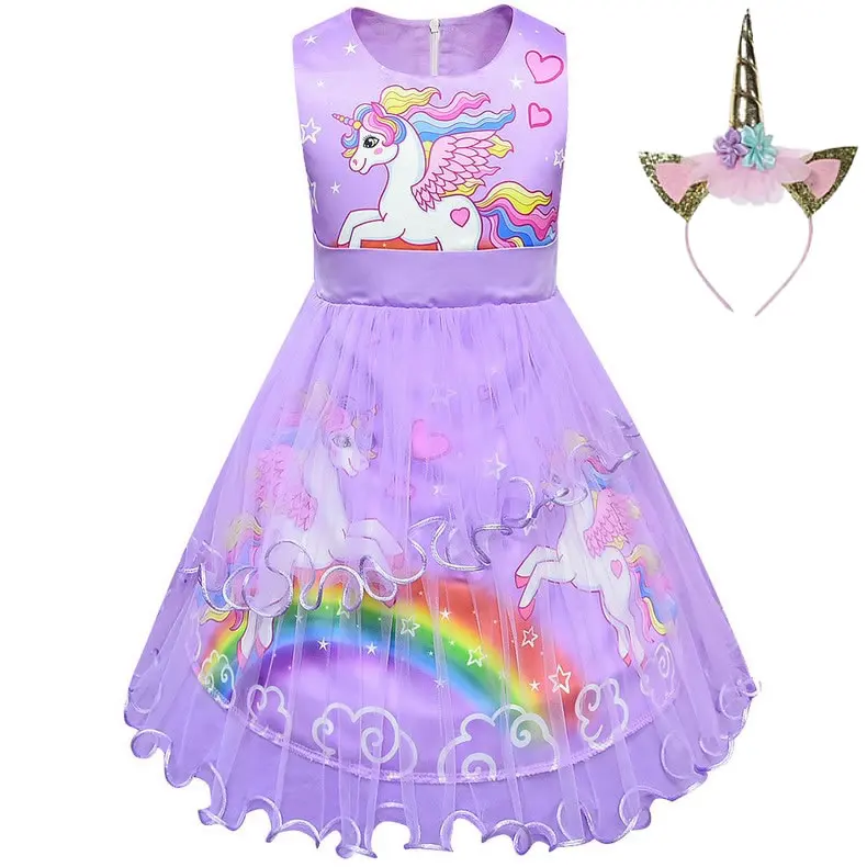 

Girls Unicorn Tutu Dress Pastel Rainbow Princess Girls Birthday Party Dress Children Kids Halloween Unicorn animal print Costume