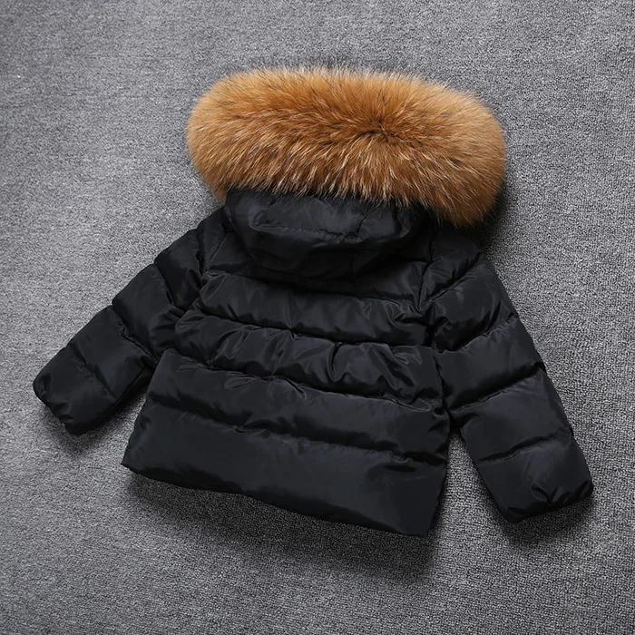 Зимние пальто для девочек куртки с капюшоном и натуральным мехом для маленьких мальчиков теплая детская верхняя одежда на утином пуху, модная детская зимняя одежда