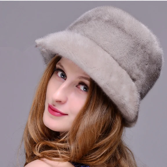 Cheap HM018 Real genuine mink  fur hat  winter women's warm caps whole piece mink fur hats