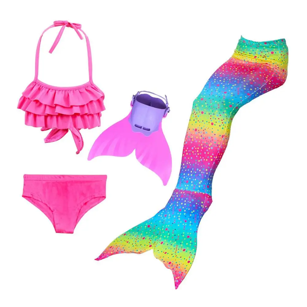 Купальный костюм русалки для девочек 4 цветов радуги; детский купальный костюм для костюмированной вечеринки; детский купальный костюм без плавника - Цвет: Mermaid 1 with fin