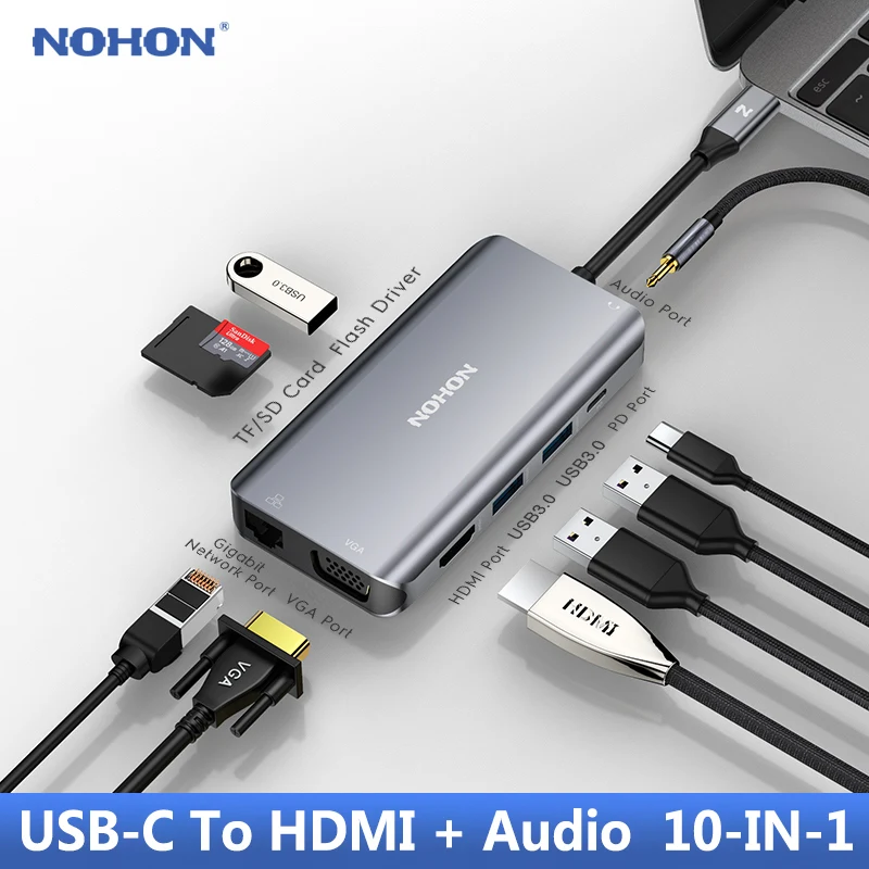 

NOHON USB Hub 3.0 to Multi USB C HUB HDMI Adapter Audio NIC Port For MacBook Huawei Mate 20 Pro Type C HUB USB-C Dock Station