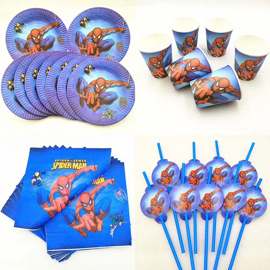 

50pc/set Spiderman Party Supplies Theme Paper Cup Plate Napkin Straw Disposable Tableware Birthday Decorations Baby Shower Favor