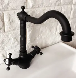 Black Oil Rubbed Brass Dual Cross Handles One Hole Bathroom Kitchen Basin Sink Faucet Mixer Tap Swivel Spout Deck Mounted mnf342
