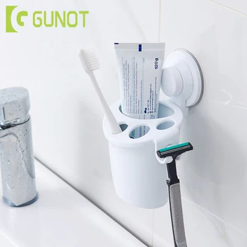 

GUNOT Suction Wall Toothbrush Holder Simple Toothpaste Toothbrush Holder With Shaving Razor Rack For Bathroom Accessories