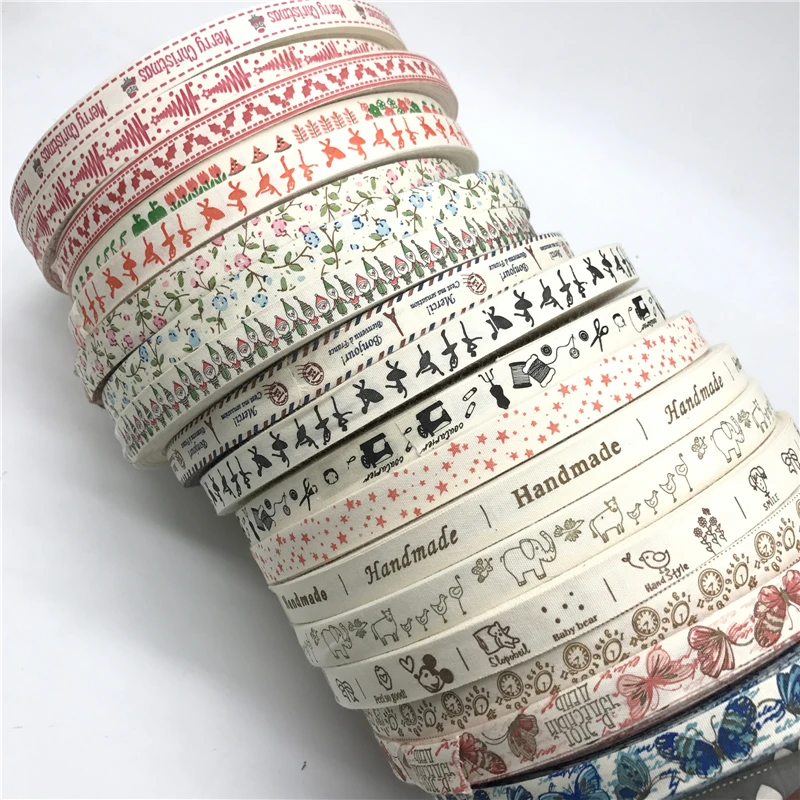 5 Yards/lot 15mm Cotton Ribbon Handmade Design Printed Cotton Ribbons For Wedding Christmas Decoration DIY Sewing Fabric