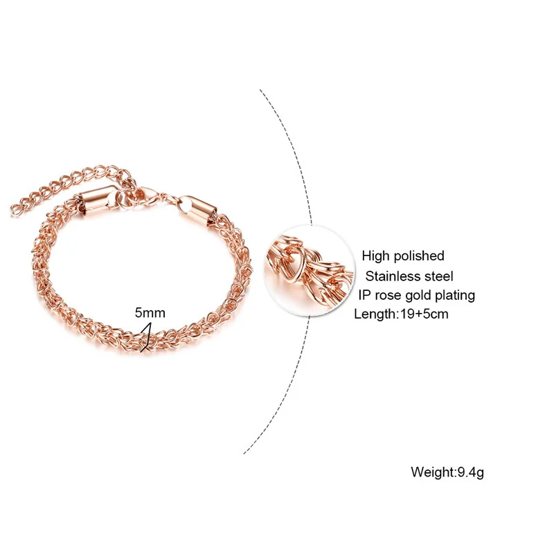 Браслет-цепочка женский браслет из розового золота нержавеющая сталь Pulseira Feminina Femme Регулируемая длина
