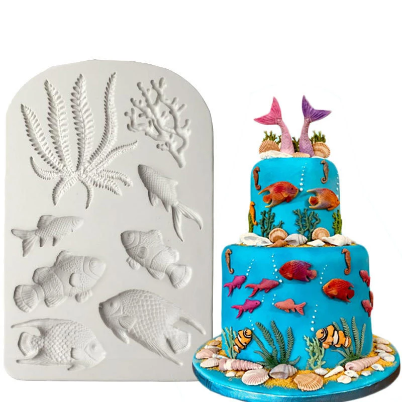 

Luyou 1pcs Fish Seaweed Silicone Mold DIY Cake Border Fondant Cake Decorating Tools Sea Coral Cupcake Chocolate Moulds FM1588