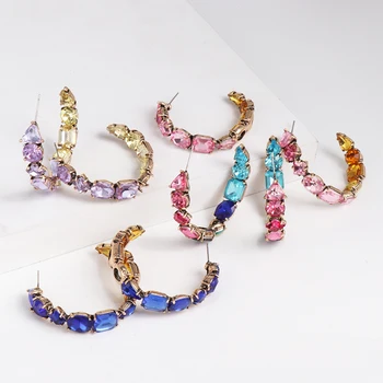 

JURAN Vintage Big Circle Statement Earrings For Women 2019 Multicolor Crystal Fashion Drop Dangle Earrings Wedding Jewelry Gift