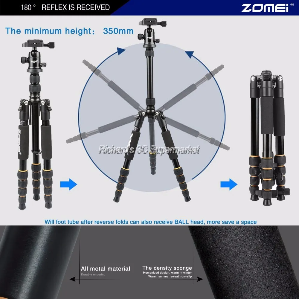 ZOMEI Q666 Портативный Профессиональный легкий штатив с поворотным замком ноги шаровой головкой путешествия для Canon Nikon DSLR камеры