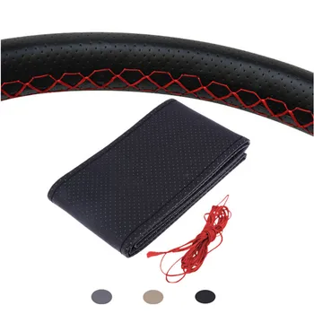 

Universal PU Leather DIY Car Steering Wheel Cover w/ Needle Thread Hand Sewing Braid for 38cm Steering-wheel Auto Accessories