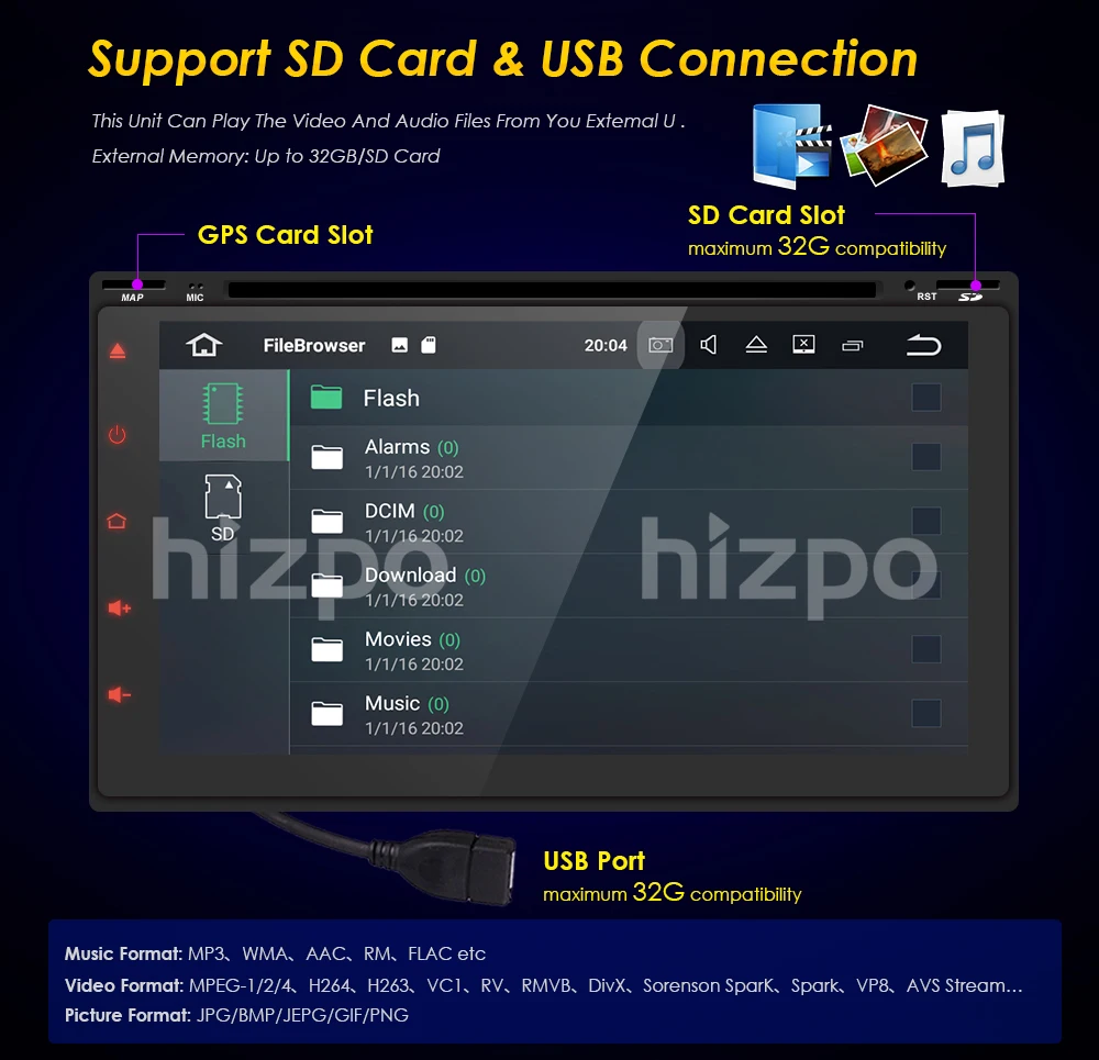 Top Hizpo 7"2Din Android8.0 8Core Car DVD Universal With Radio FM GPS BT Navigation autoradio Stereo Audio Player SWC DAB+ TPMS WIFI 16