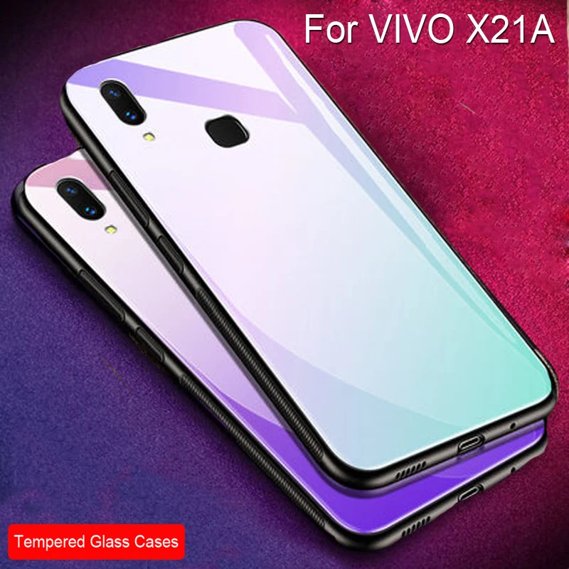 Градиентный телефонный чехол для VIVO X21A x21a белый цвет Закаленное стекло чехлы задняя крышка для VIVO X21 силиконовый чехол VIVOX21A Fundas