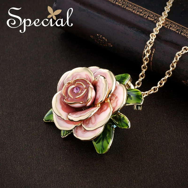 Special Brand New Wedding Maxi Necklace Enamel Rose Necklaces Pendants Flower European Style font b Jewelry