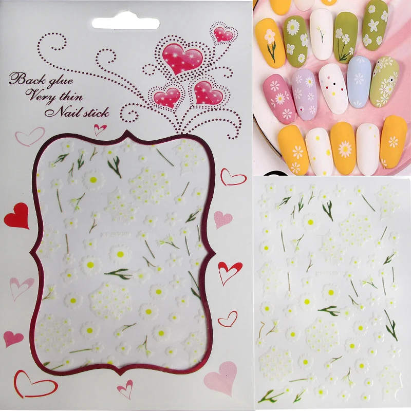 5pc 3D Flower Avocado Nail Art Stickers Decals Cactus Daisy Leaf Nail Foil Decals Nail Stickers Decoration for Women Girls Kids - Цвет: Daisy Flower