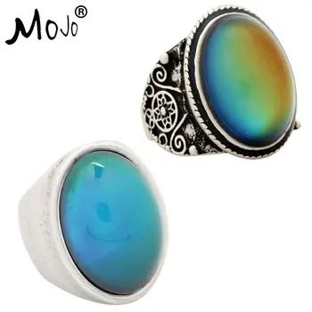 

2PCS Antique Silver Plated Color Changing Mood Rings Changing Color Temperature Emotion Feeling Rings Set For Women/Men 004-024