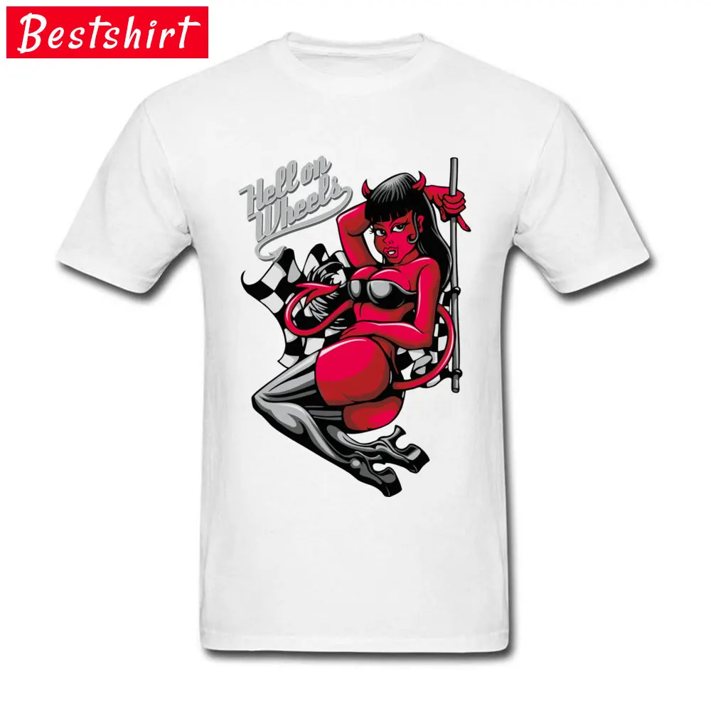 Tops Shirt Gift Autumn 2018 Hot Sale Cool Short Sleeve Pure Cotton Round Collar Men's T-Shirt Cool Tee Shirts Top Quality Devil Pin-Up Girl Hell on Wheels white