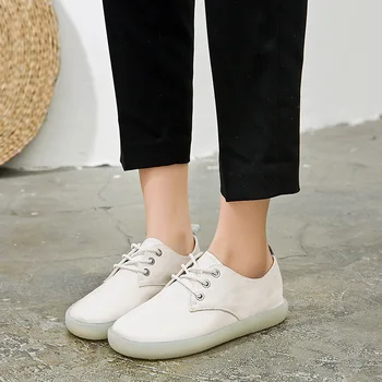 

2019 autumn new fashion simple solid color flat shoes women retro style soft leather comfortable tendon sole casual shoes